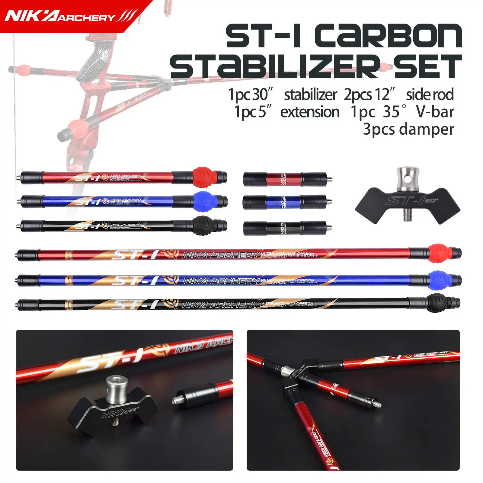 

1Set New NIKA Archery Carbon Shaft Compound Recurve Bow Stabilizer Shooting Accessory 3 Color