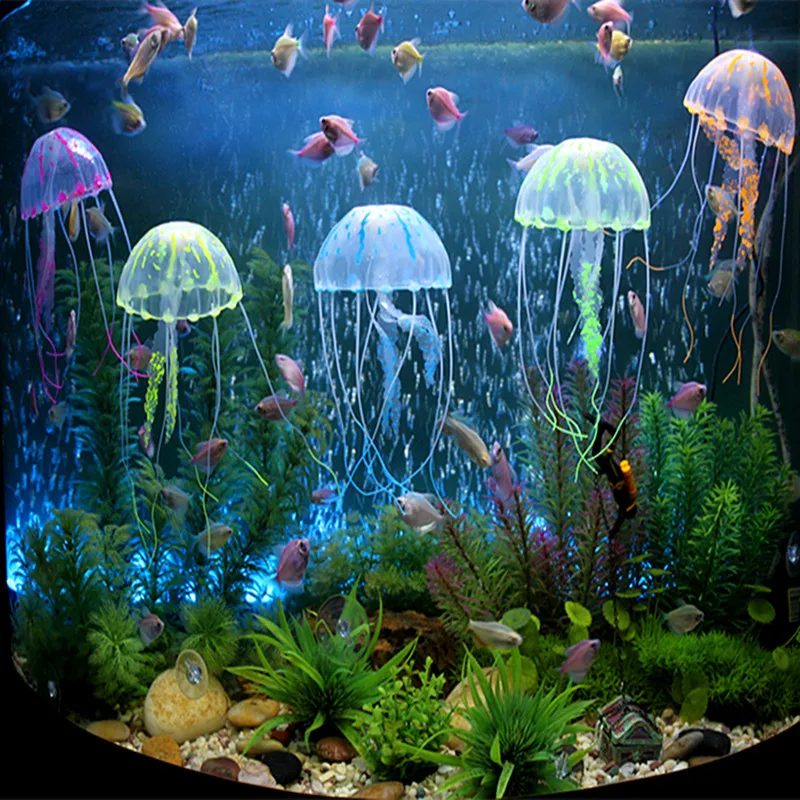 Decorazioni Acquario artificiale Nuotata Effetto incandescente Meduse  Serbatoio per pesci in silicone Decorazione Ornamento Paesaggio Forniture  per