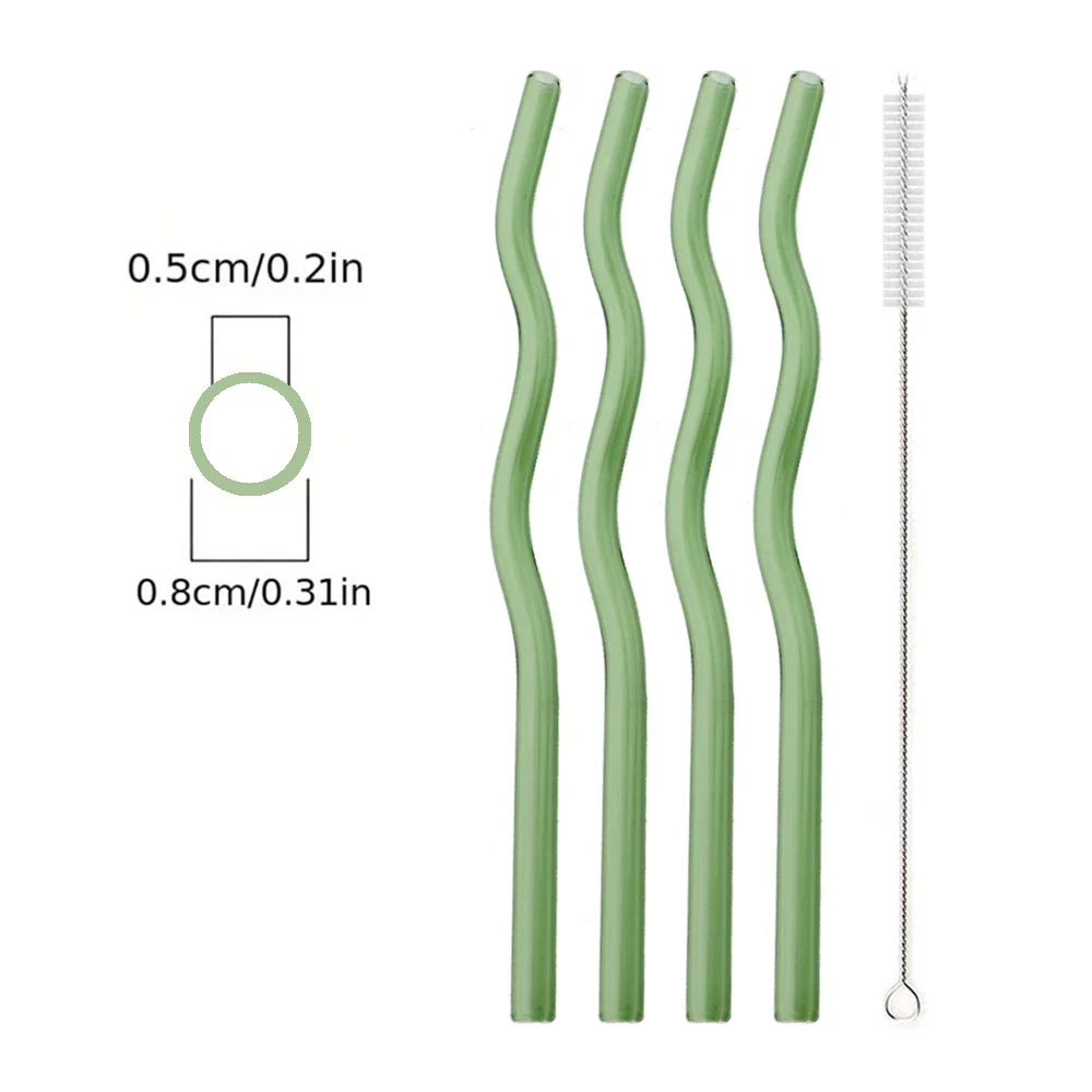 Set of 5 Colorful Reusable Wavy Glass Drinking Straws - Eco-Friendly Barware Accessories