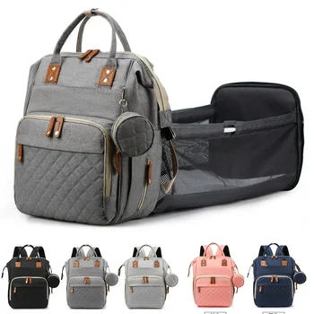 Mummy Backpack With Foldable Crib Soft Mattress Multifunctional Mommy Bags Baby Bottle Insulation Storage Bags Diaper Organizer 1