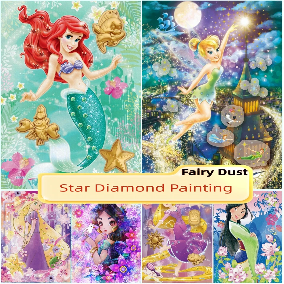 Disney Princess Diy Fairy Dust Diamond Painting Kit Ricamo Cartoon The Little Mermaid Art Punto Croce Mosaico Home Decor Nuovo