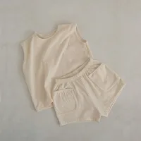 Summer Baby Boys Tank Top Tees Shorts Set 100% Cotton Solid Vest Shorts Toddler Two Pieces Sets 2