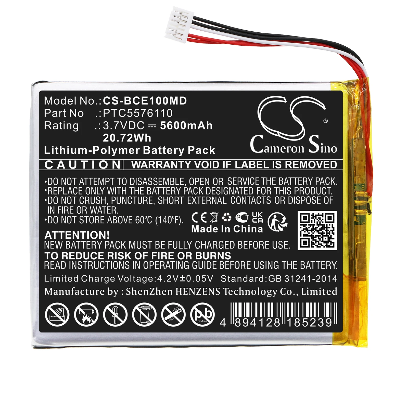 

Medical Battery For Biocare PTC5576110 iE10 Li-Polymer 3.70V 5600mAh / 20.72Wh Black