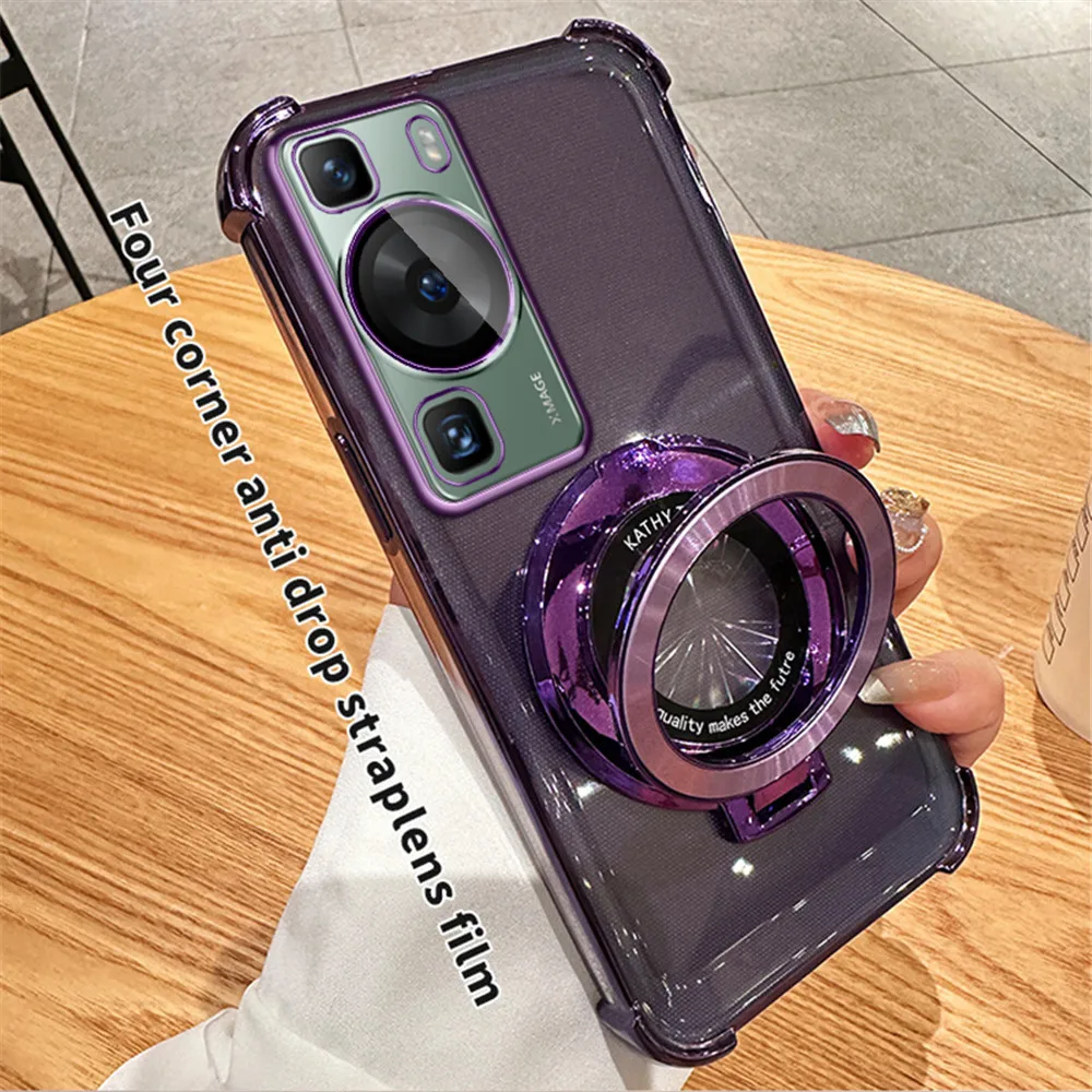 Plating Magnetic Bracket Transparent Shockproof Stand Holder Case