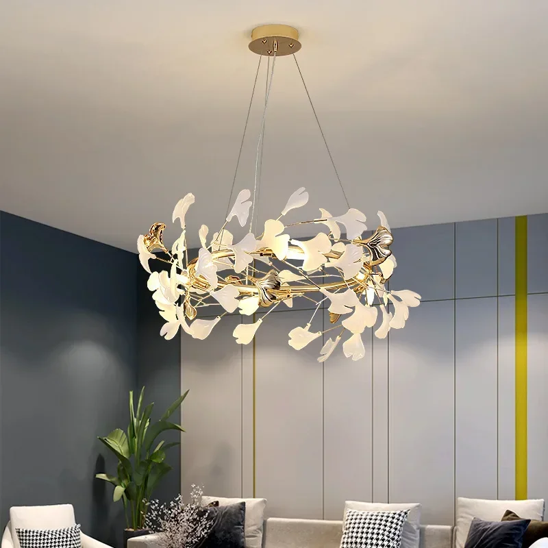 White Ginkgo Chandeliers Living Dining Room Acrylic Leaves Pendant Lights Designer Light Luxury Hotel Bar Desk Lamp led chandelier ceiling chandelier led pendant light