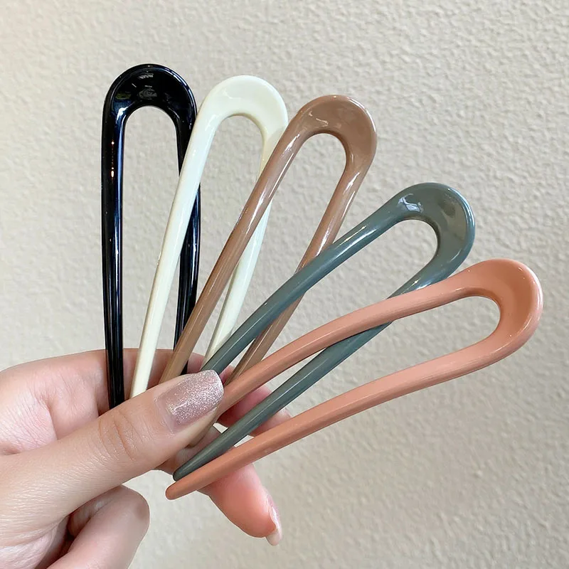 Fashion Candy Color Hair Sticks for Women Shell Hair Clip Pins Minimalist U Shape Girls Hairpins Hair Bun Maker Headwear