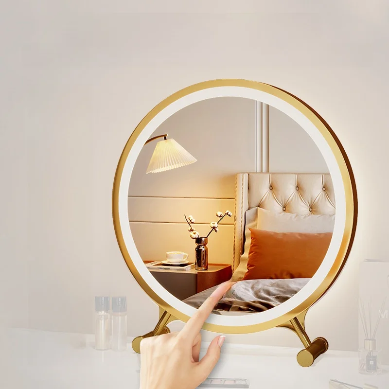 Large round LED eup Mirror Desktop Sli Student Dormi Bedroom Vani Lighted Batoom Mirror round Sle Plastic