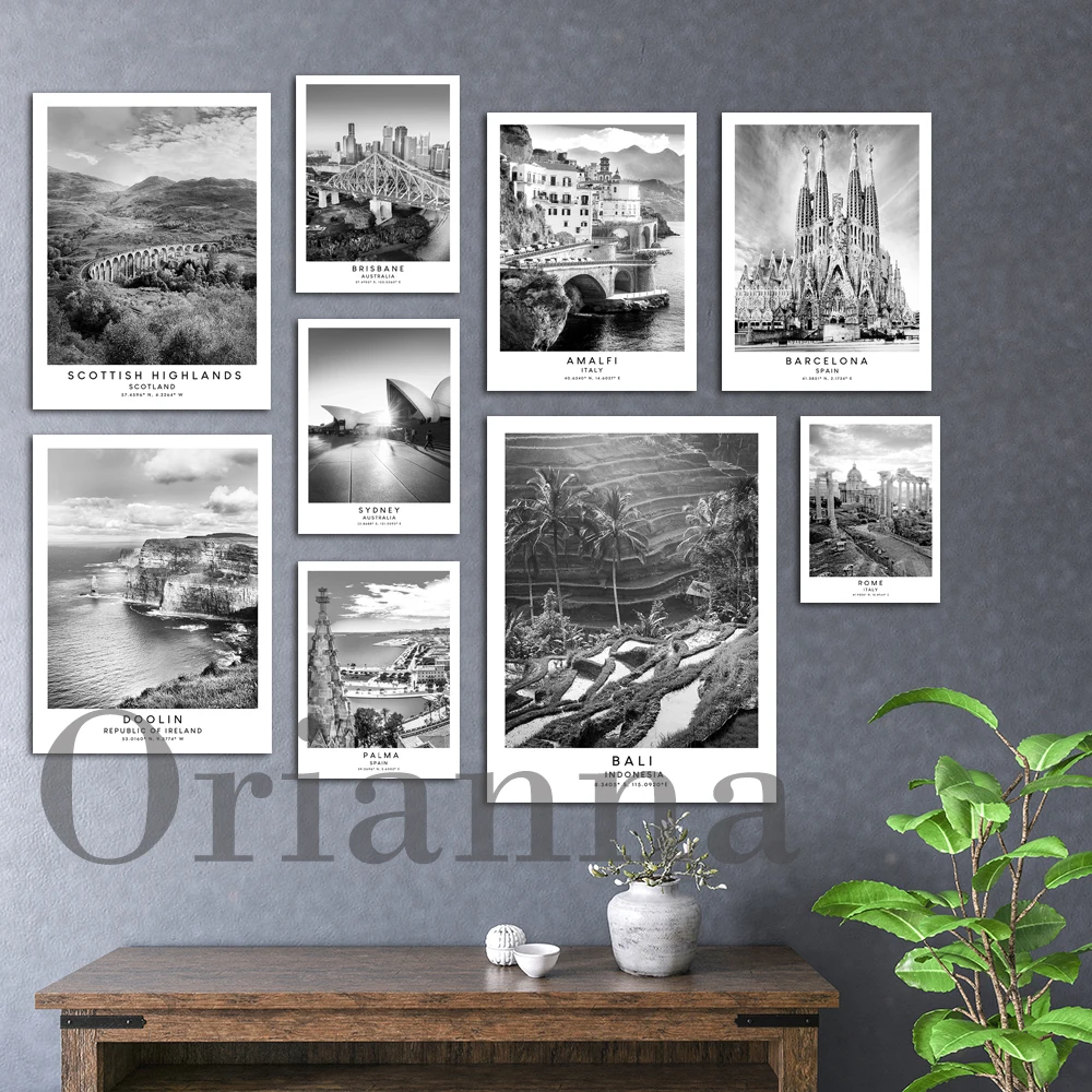 

Scottish Doolin Palma Bali Barcelona Rome Sydney Amalfi Brisbane Mount Ruapehu Travel Print Black And White City Art Poster Gift