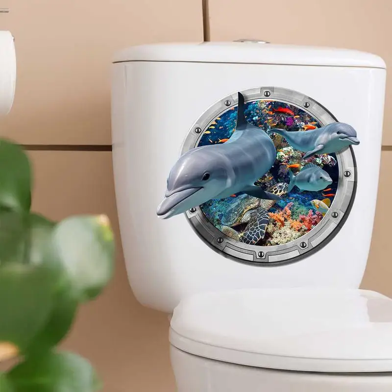 Cute 3D Decals Submarine Window Wall Sticker Shark Sea World Animals Waterproof Bathroom Stickers Home Decor