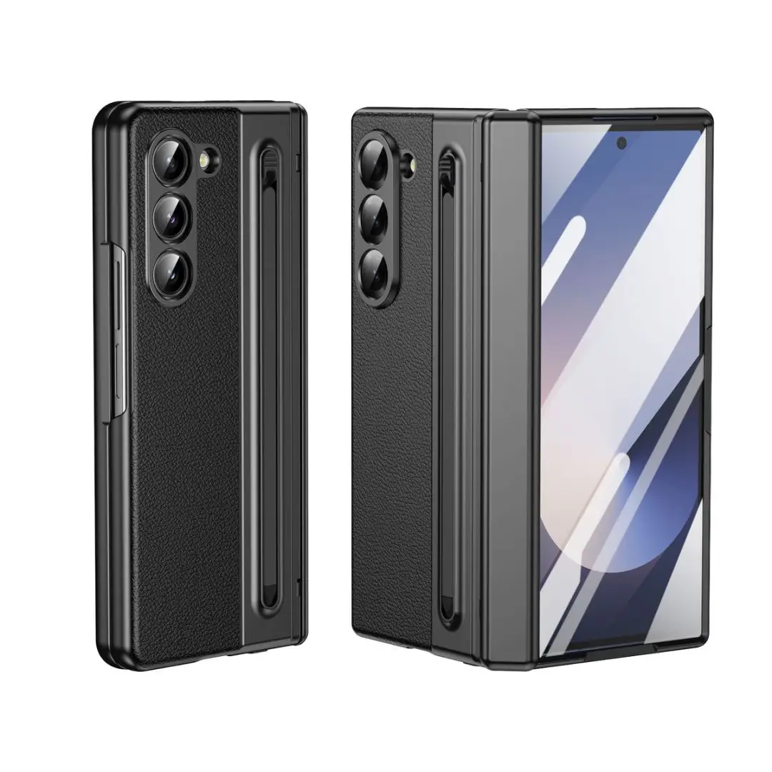 S Pen Leather Phone Case with Hinge Protection & Built-in Screen Protector