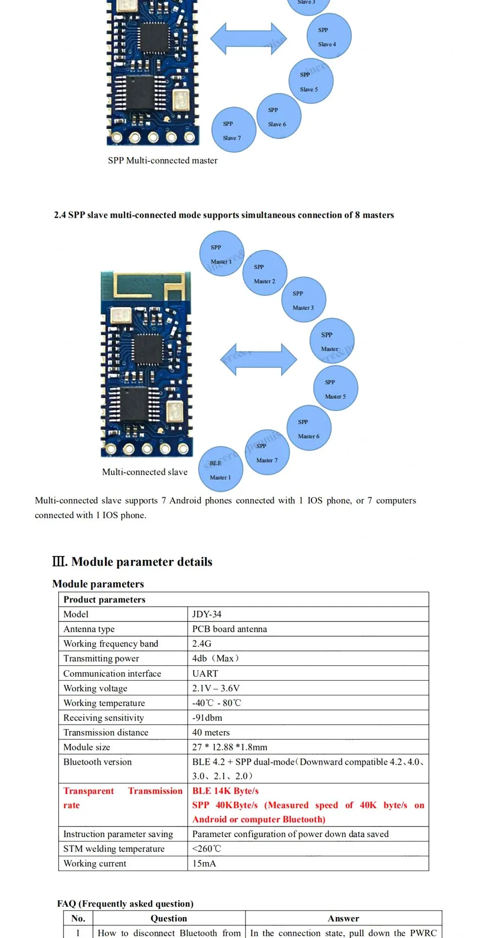 4,2 JDY-34 SPP-C Host Dual-Mode 2,4g Bluetooth-Modul 4db Drucker unterstützt Multi-Maschine-Verbindung kompatibel mit HC-05 HC-06 – Detail 2