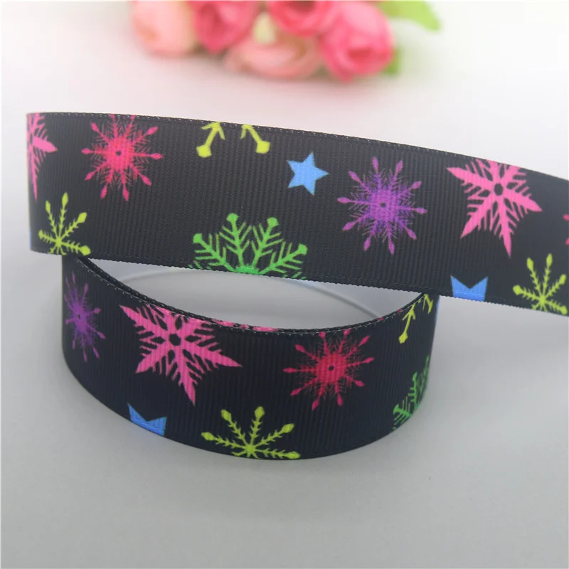DHK 7/8'' 5yards Neon Star Stripe Polka Dot Christmas Printed Grosgrain Ribbon Accessories Material DIY Sewing Craft C2050