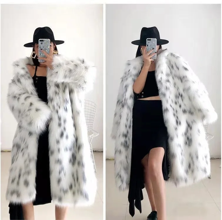 LGRQ 2026 Winter Fur Coat Women's Medium Long Waistless Spotted Long Sleeve Fake Fox Polka Dots Jacket Female Windbreaker WV9630