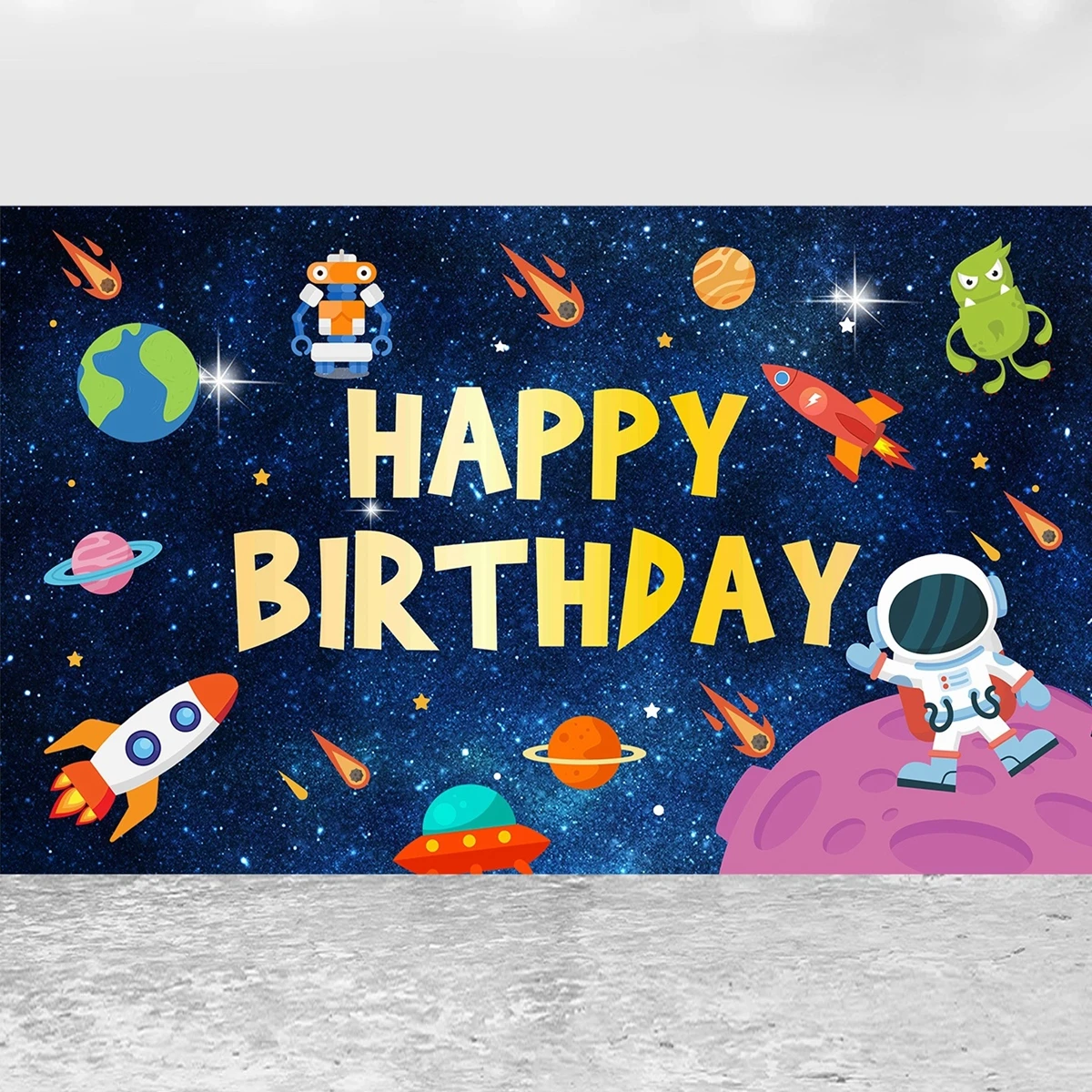 Universe Space Background Cloth Planet Spacecraft Astronaut Backdrop Baby Boy Birthday Party Decor Starry Sky Backdr