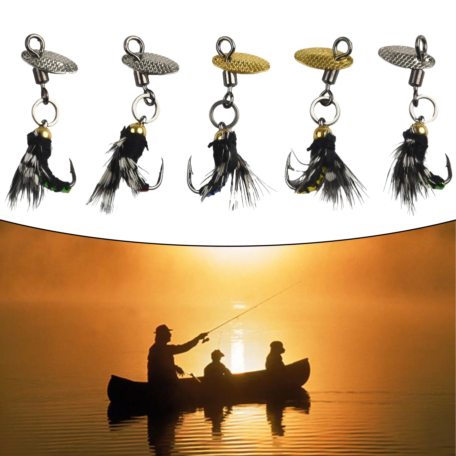 

5-Piece Fly Hooks With Sequins For Fly Fishing Decoy Lures Irresistible Bait Set Feather Metal Effective Fish Attraction Fishing