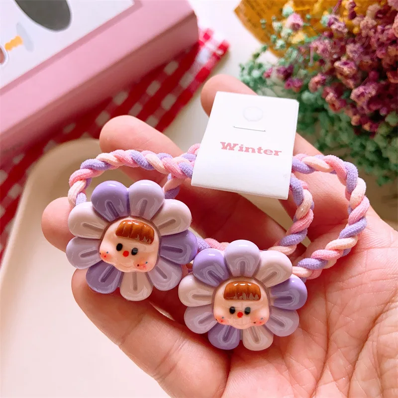 2PCS Neue Reizende Bunte Blumen Mädchen Elastische Haarbänder Kinder Prinzessin Haar Zubehör Kinder Haar Krawatten Baby Kopfbedeckungen – Detail 3