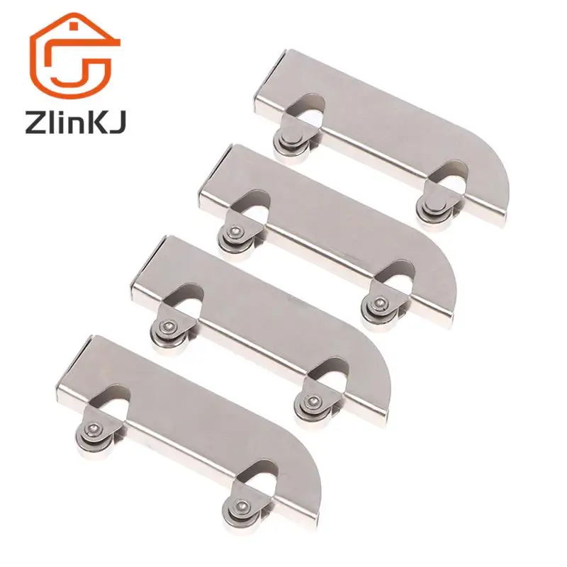 4pc Stainless Steel Pulley 5mm Glass Sliding Door Wheel Clamp Track Roller Runner For Display Cabinet Mobile Counter Repair Part