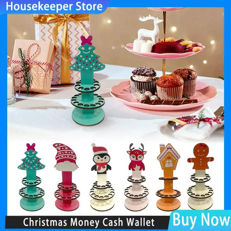 

1 шт. Рождественский кошелек, Подарочный держатель для карт и наличных, деревянный Рождественский декоративный держатель для денег ручной работы с оленем, кошелек с снеговиком, настольное украшение