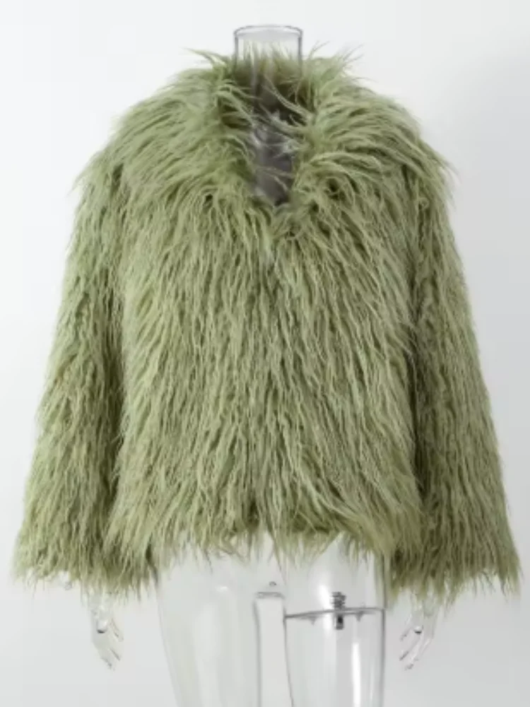 Solid Color Plush Women's Coat Fashion Fluffy Faux Fur Jacket  Long Sleeve Warm Cardigan Coat 2024 Lady Winter Street Outerwear 4