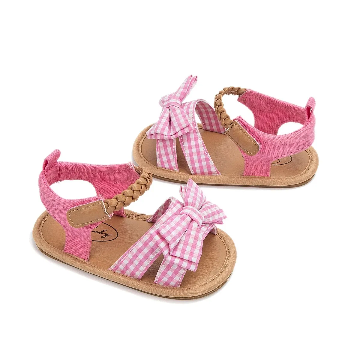 Meckior Summer Baby Girl Sandals Baby Shoes Bow Plaid Infants Girl Garden Sandals Newborn Anti-slip Rubber Bottom First Walkers