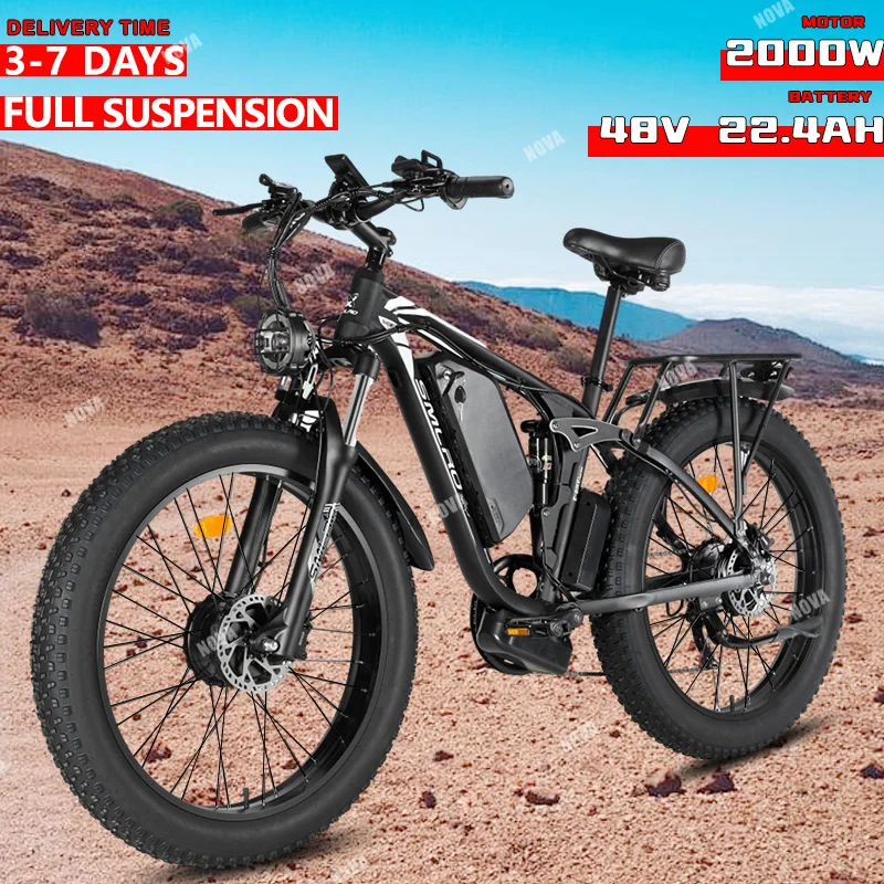 

Electric Bike 2000W Dual Motor 26Inch Fat Tire 48V 22.4AH 55km/h Electric Bicycle Full Suspension Hydraulic oil brake Snow Ebike