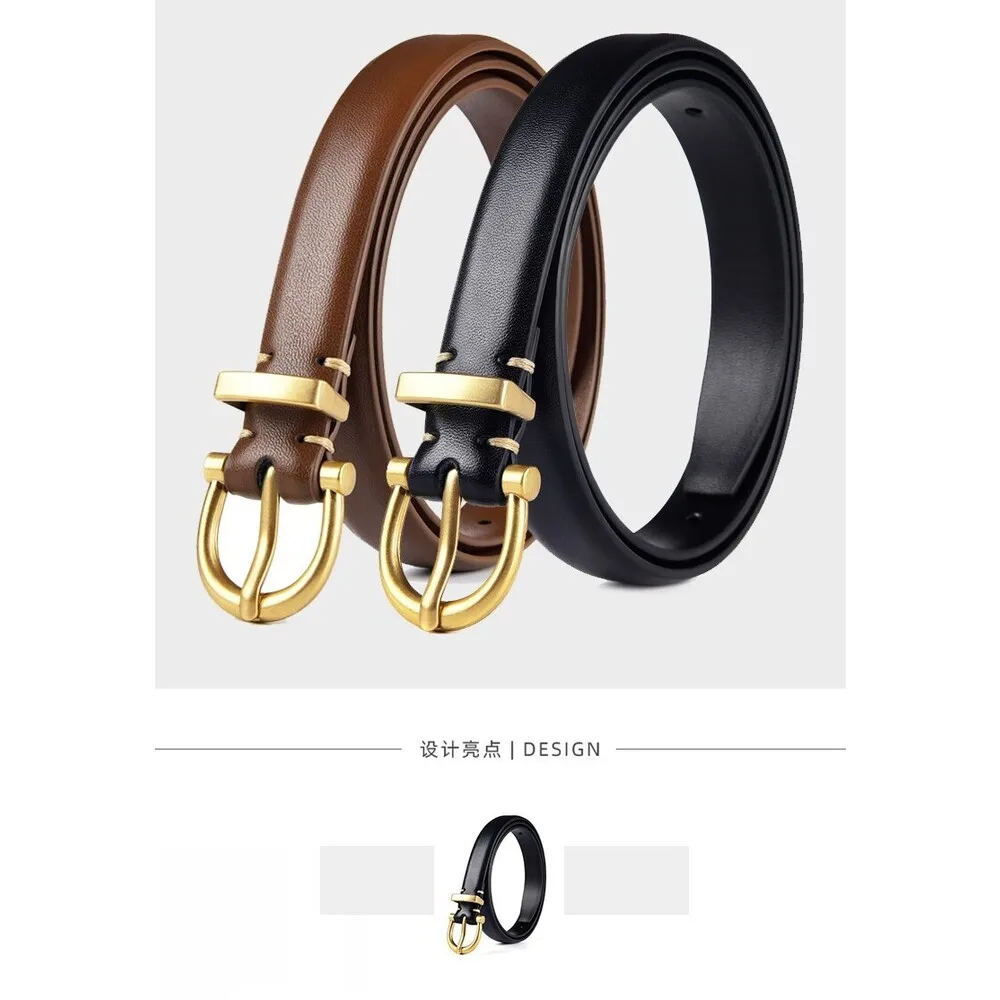 Women's Thin Leather Belt For Women Versatile Black Accessory_voghion.com