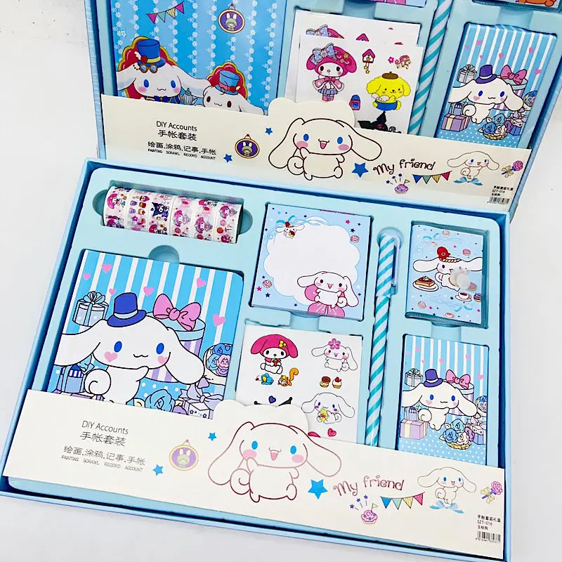 

Sanrio Cinnamoroll Kawaii аниме ручная книга милый мультфильм Подарочная коробка Наклейка Набор студенток Девочка Сердце прекрасные игрушки для детей
