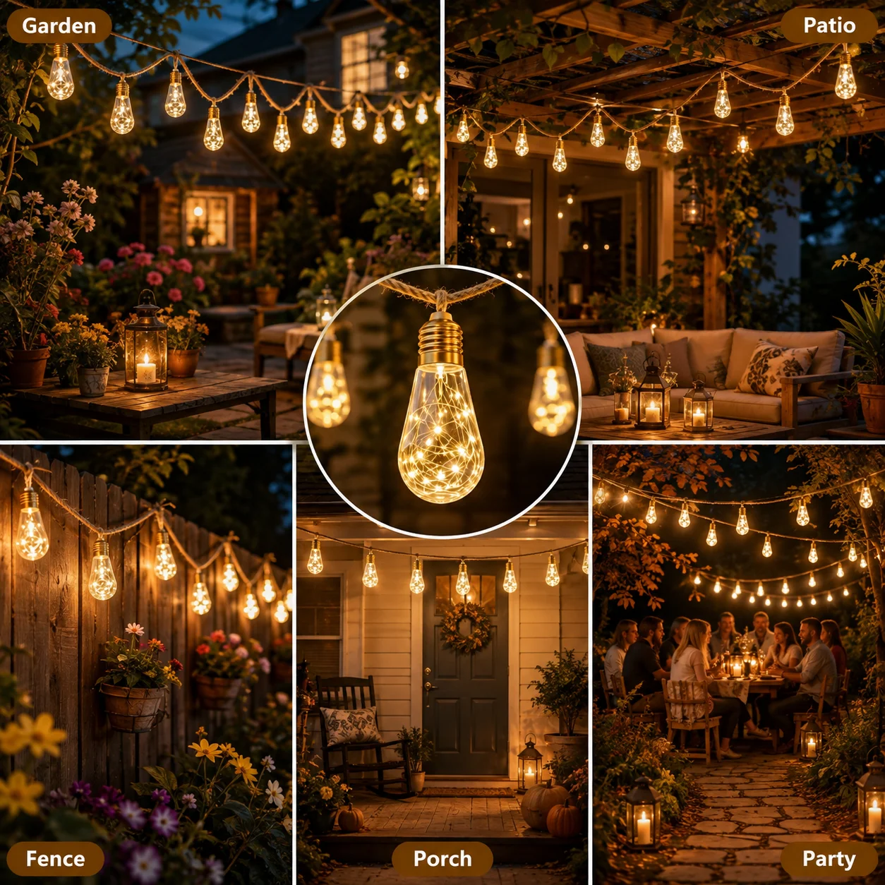 Solar Hemp Rope Edison String Lights 5