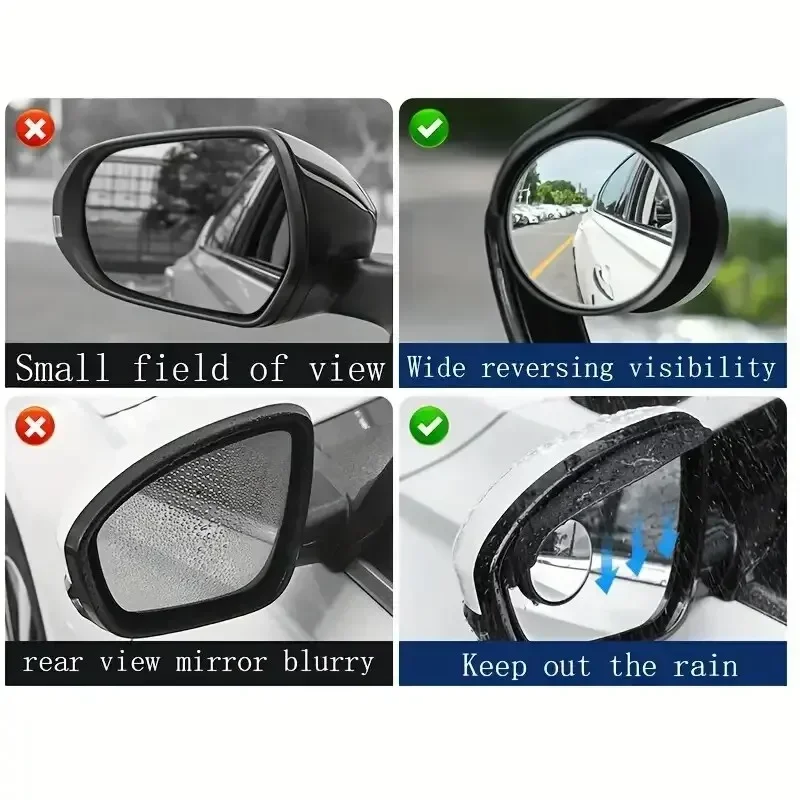 Car Rearview Rain Eyebrow Blind Spot Mirror Small Round Mirror Rain Cover Wide Angle Frameless Parking Auxiliary