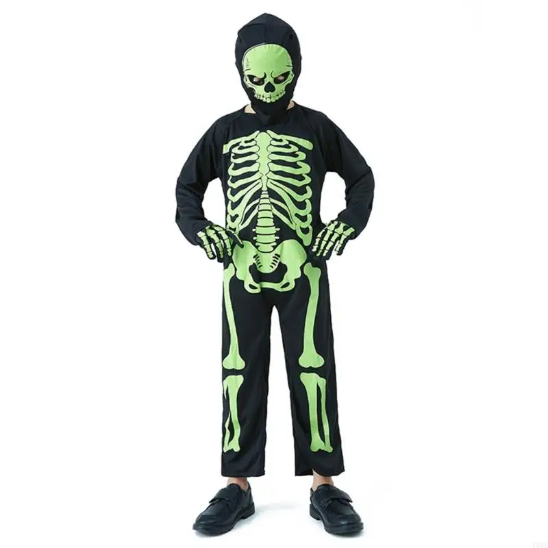 49MF Kids Role Play Jumpsuit Fancy Dress Up Bone Jumpsuit Boy Girl Halloween Costumes Party Cosplay Bodysuit Skeleton Costume
