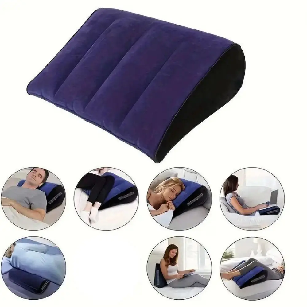 New PVC Flocking Silicone Pillow Blue+Black Triangle Cylinder Wedge Inflatable Pillow Soft Inflatable Relax Cushion Home 5