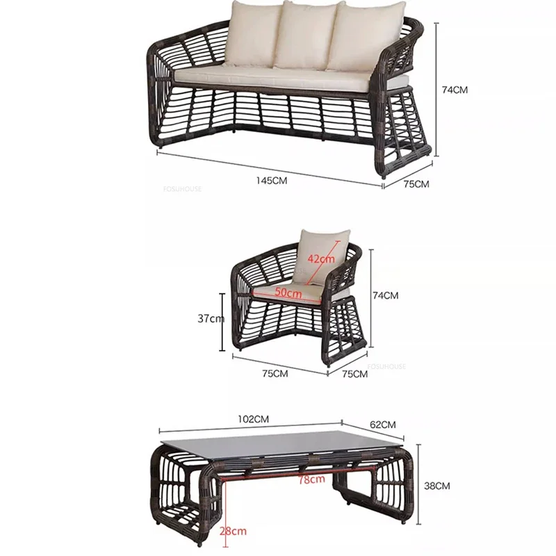 Description Picture 5 of itemNordic Outdoor Garden Furniture Sets Modern Home Patio Rattan Sofa Combination Waterproof Leisure Furniture Balcony Sofa Chair L
