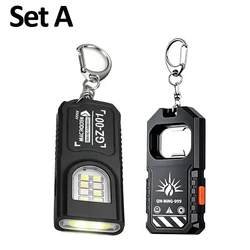 Compact USB Rechargeable Multifunctional Keychain Flashlight with COB Work Light (Set A)