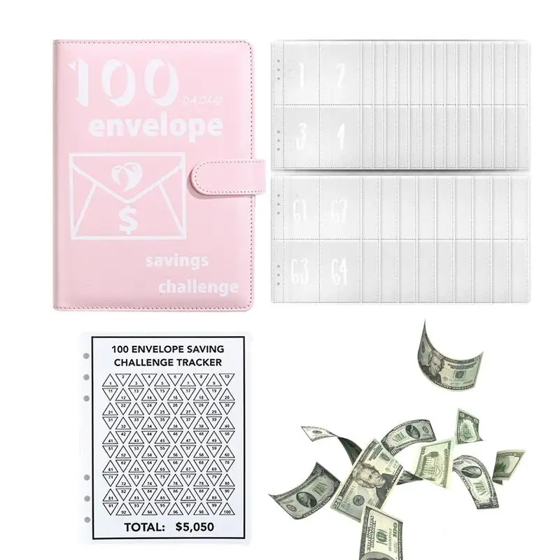 

Cash Savings Challenge Binder 100 Envelopes 5050 Dollars Challenge Book Cash Saving Binder For Bills Checks Portable Money