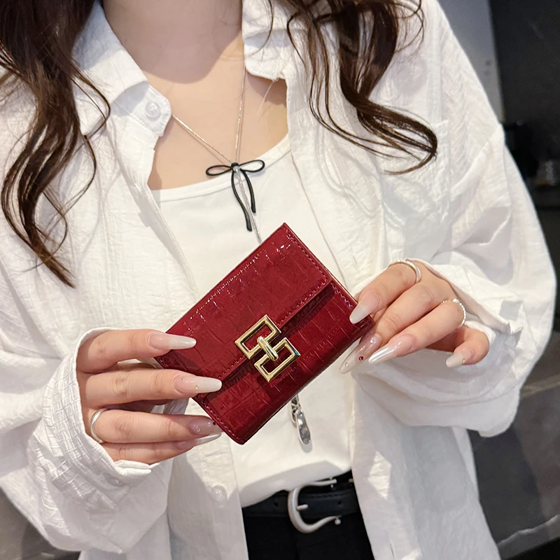 Elegant Red PU Leather Bi-fold Women's Wallet - Compact with ID Card Holder & Coin Purse