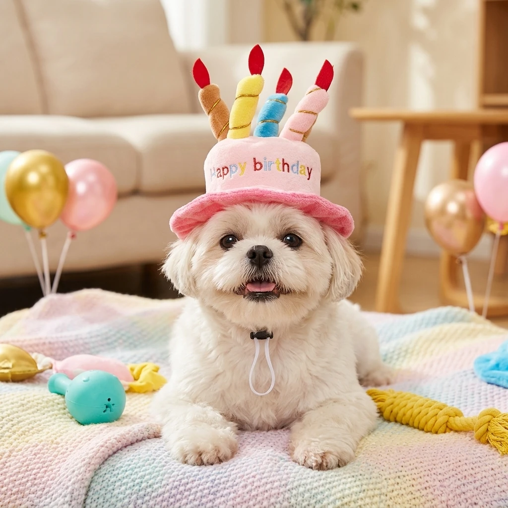 Pet Birthday Party Hat Set for Cats and Dogs - Elastic, Comfortable, Bite-Resistant, and Durable Photo Prop Gift