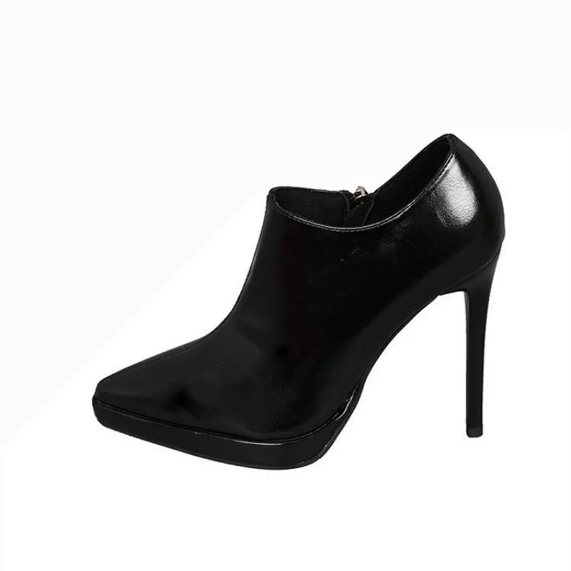 Women's PU Leather High Heels Women Solid Color Ankle Shoes Spring and Autumn Designer Sharp Pointed Narrow Heeled High Heels 6