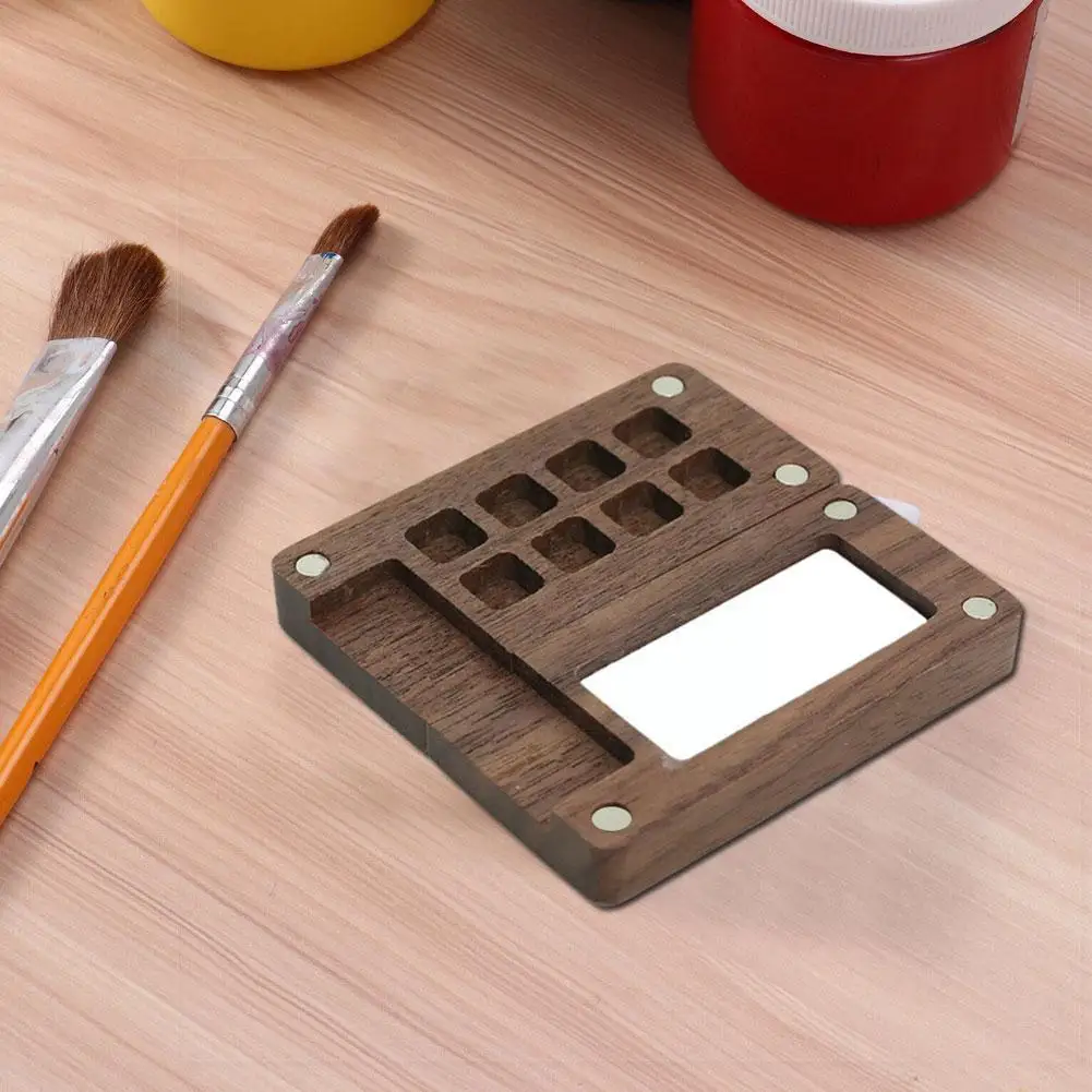 Color Palette Watercolor Palette 8 Grids Portable Wooden Handmade Watercolor Paint Box Palette Empty Mini Supplies Paint Walnut Box