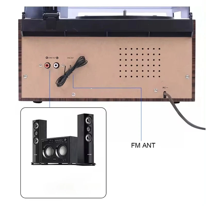 Classic Vintage Multifunction 10-in-1 Gramophone Vinyl Record CD Player Tape Radio Speaker Gramophone Silver