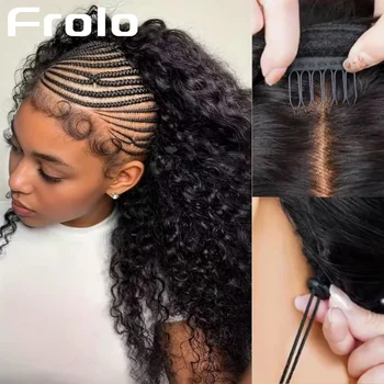 30 40 Inch Deep Wave Hair Half Wigs Wear and Go With Drawstring Flip Over Glueless Curly Raw Human Hair Wigs Water Wave Half Wig 1