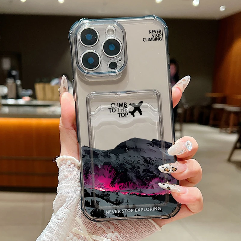 Airplane Design Clear TPU Card Holder Phone Case - Soft Silicone Cover