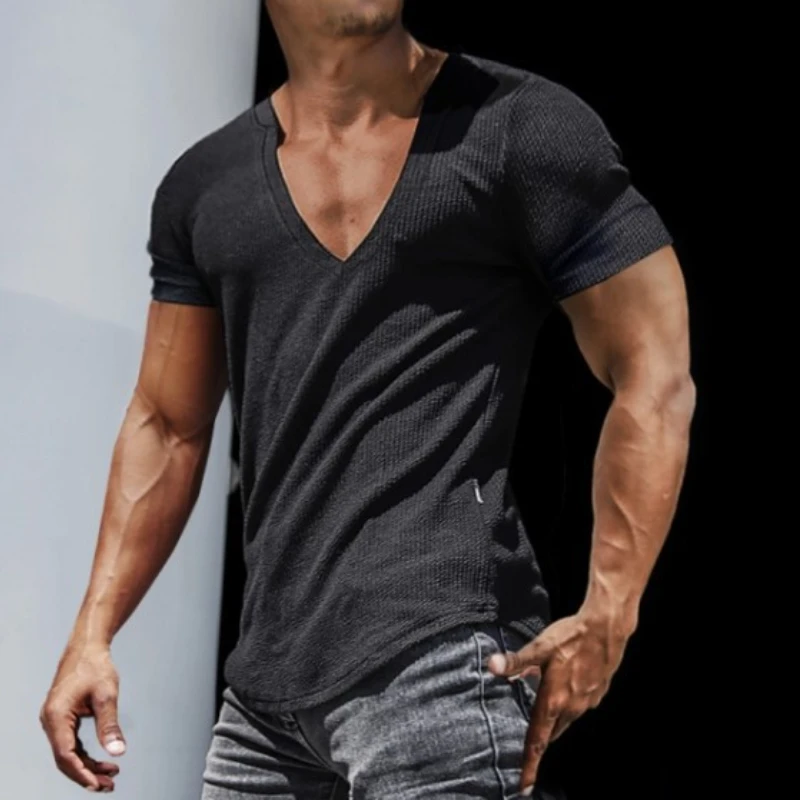 

Summer Men's Casual Slim Short-sleeved T-shirt V-neck Top