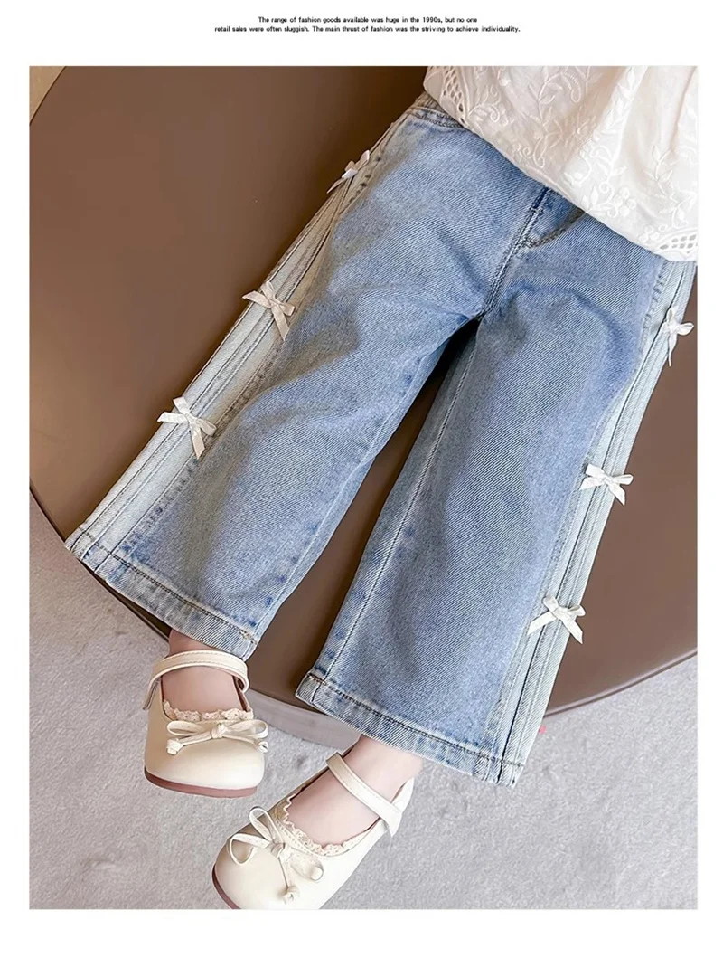 Mädchen-Jeans mit Schleifenmuster, neue BlingBling-Diamant-Jeans, Kinderkleidung, gerade, weit geschnittene Hosen, lockere Hosen, 2–8 Jahre – Detail 17