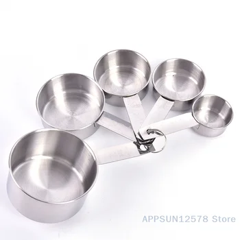 5PCS Stainless Steel Measuring Cups and Spoons Set Kitchen Baking Gadget Tools 1
