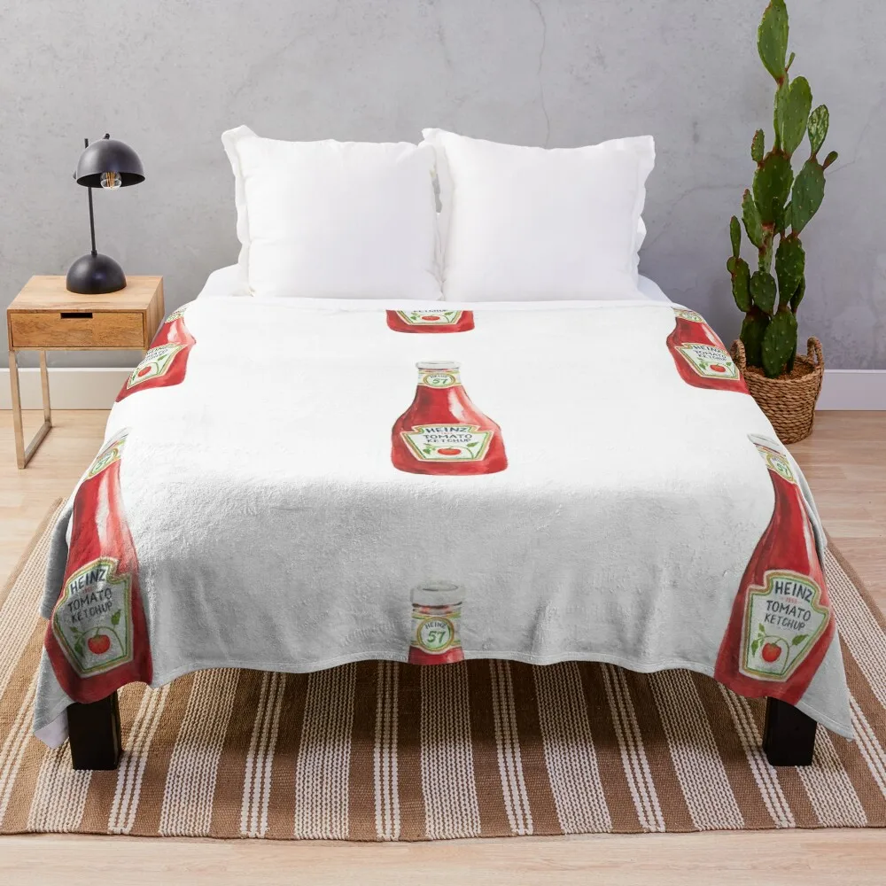 

Classic ketchup bottle watercolor Throw Blanket Quilt Plaid on the sofa Plaid Beach Blankets
