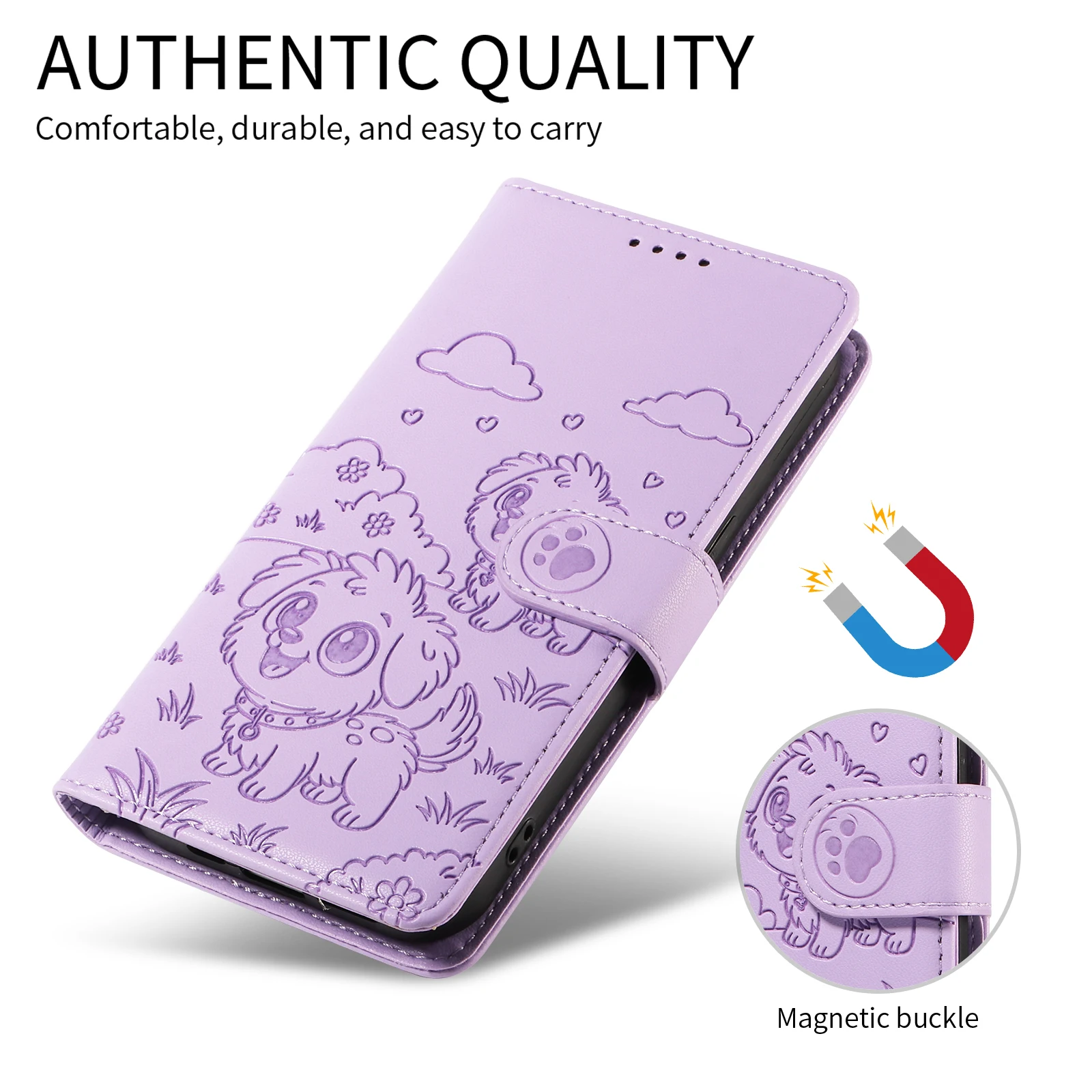 3D Dog Pattern Leather Wallet Flip Phone Case