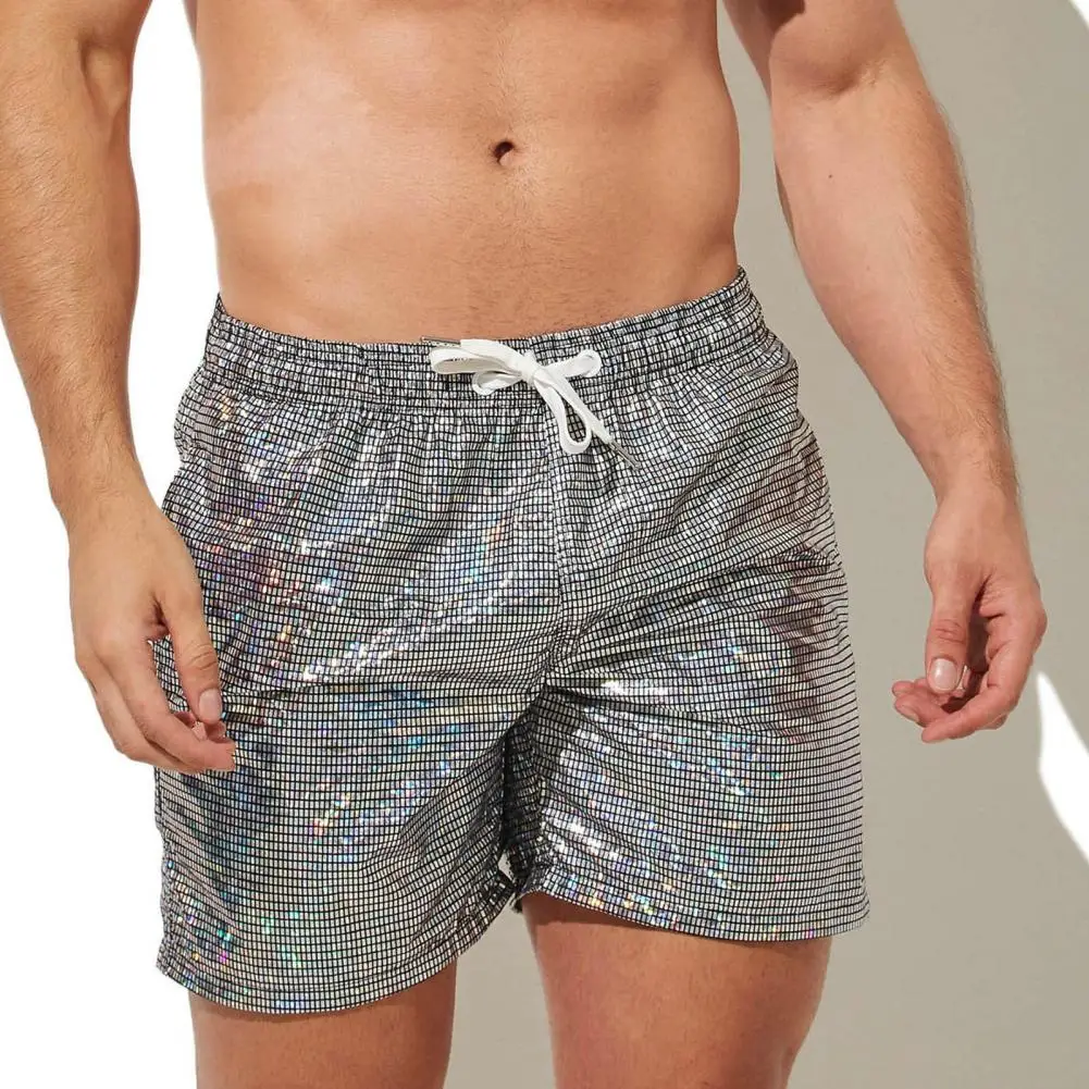 

Casual Loose Fit Beach Trousers Men's Sequin Gym Shorts with Elastic Waistband for Quick Dry Fitness Jogging Soft for Exercise