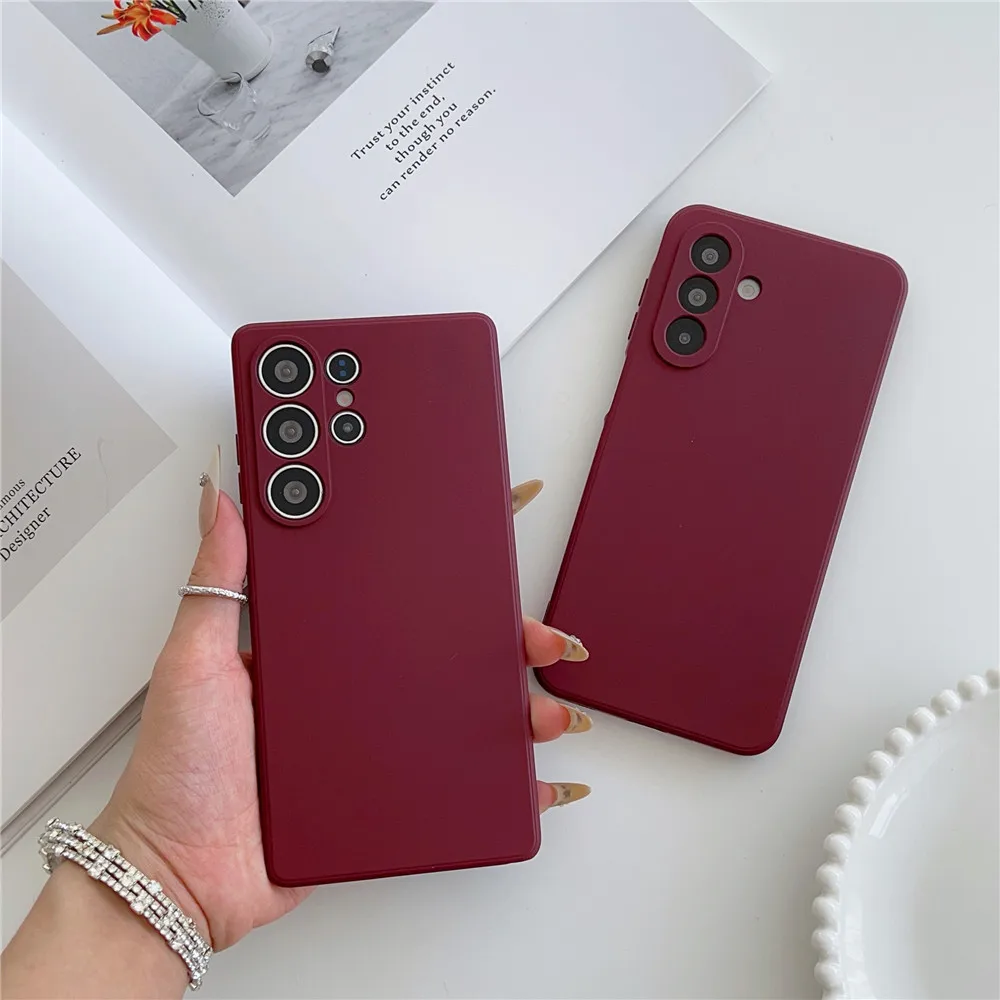 Wine Red Liquid Silicone Soft Shockproof Phone Case - Solid Color Cover