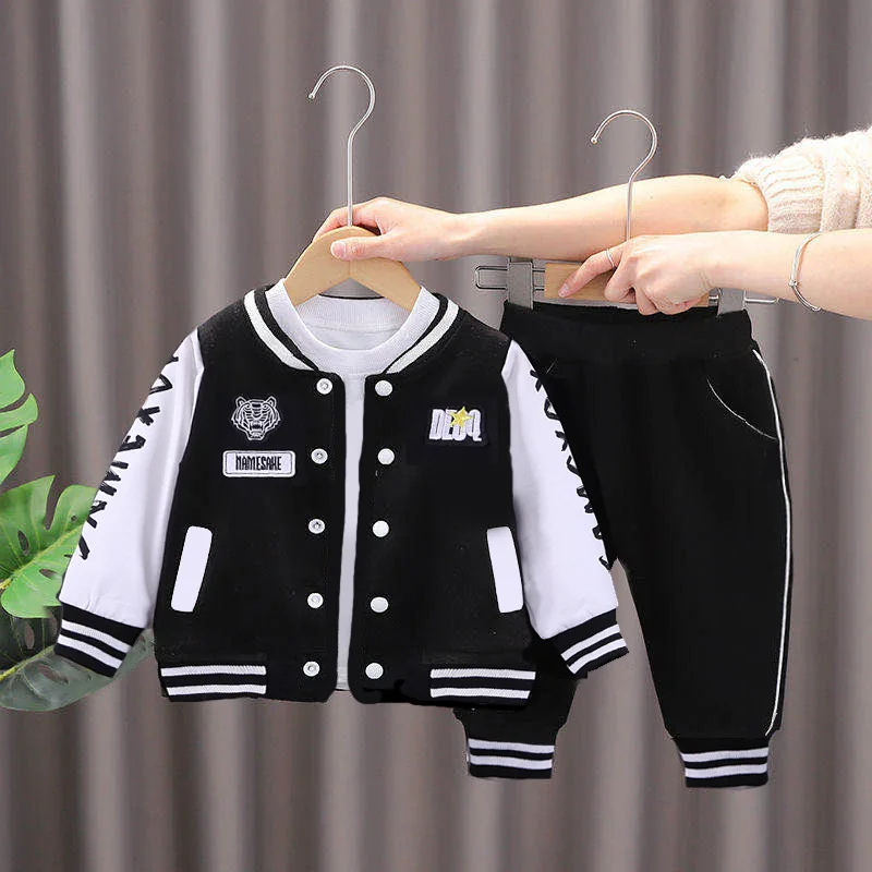 

New children's Spring and Autumn jogging clothes Letter Embroidered Baseball uniform+sweatpants 2Pcs boys' casual sportswear