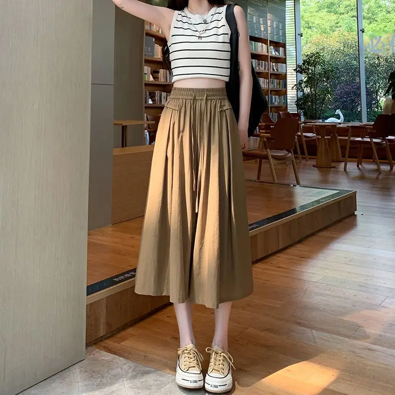 

Fashion Solid Color High Waist Wide Leg Pants Casual Elegant Office Straight Loose Streetwear Fitting A-line Pants New